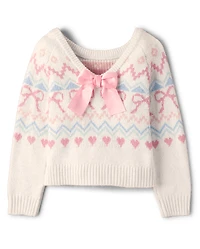 Girls Fairisle Bow Back Sweater - On Pointe