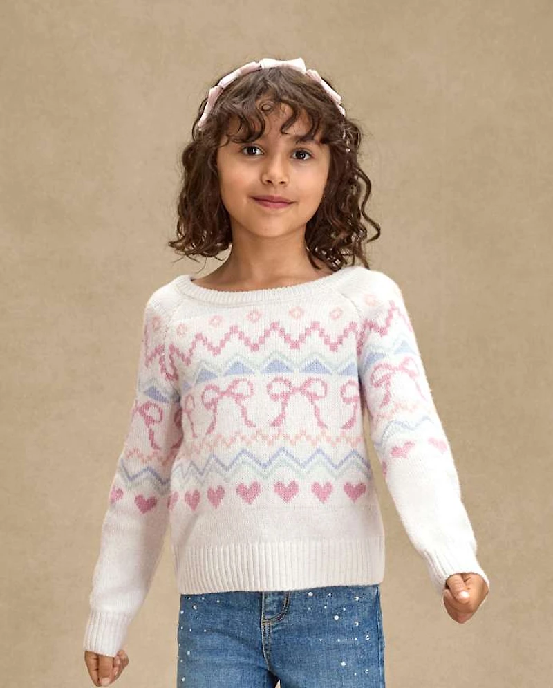 Girls Fairisle Bow Back Sweater - On Pointe