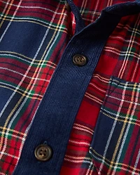 Boys Plaid Colorblock Flannel Button Up Shirt - Royal Christmas