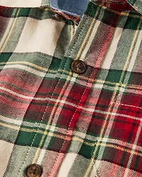 Boys Plaid Flannel Button Up Shirt - Royal Christmas