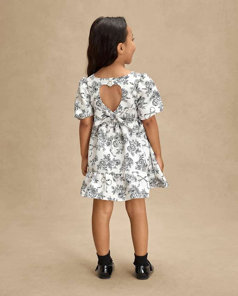 Girls Floral Heart Cut Out Satin Ruffle Dress - Petit Paris