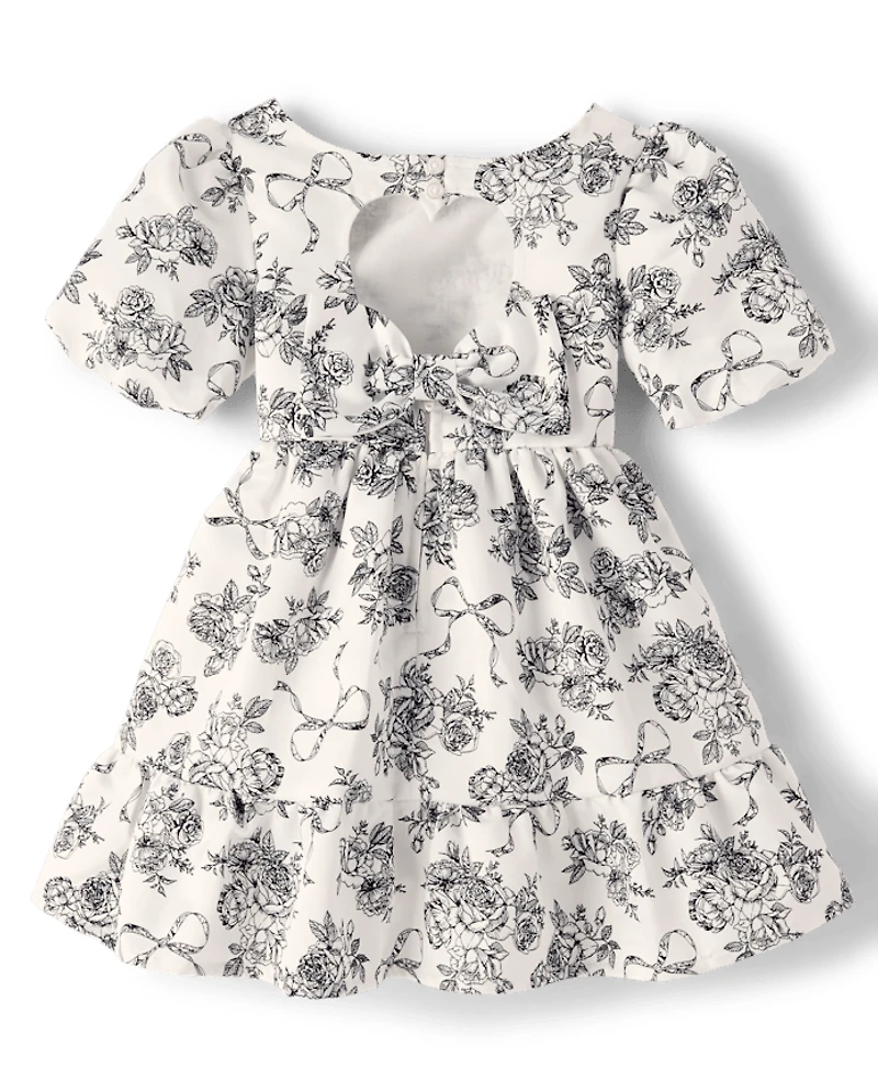 Girls Floral Heart Cut Out Satin Ruffle Dress - Petit Paris