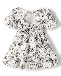 Girls Floral Heart Cut Out Satin Ruffle Dress - Petit Paris