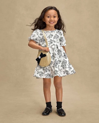 Girls Floral Heart Cut Out Satin Ruffle Dress - Petit Paris