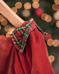 Girls Plaid Bow Velvet Ruffle Dress - Royal Christmas