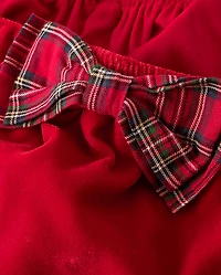 Girls Plaid Bow Velvet Ruffle Dress - Royal Christmas