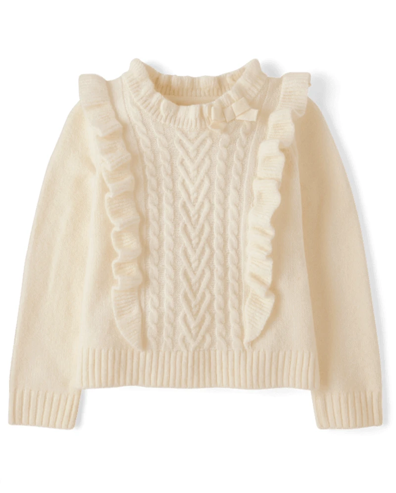 Girls Cable Knit Flutter Sweater - Royal Christmas