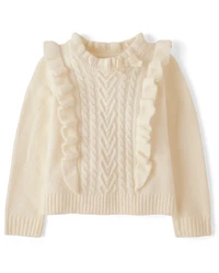 Girls Cable Knit Flutter Sweater - Royal Christmas