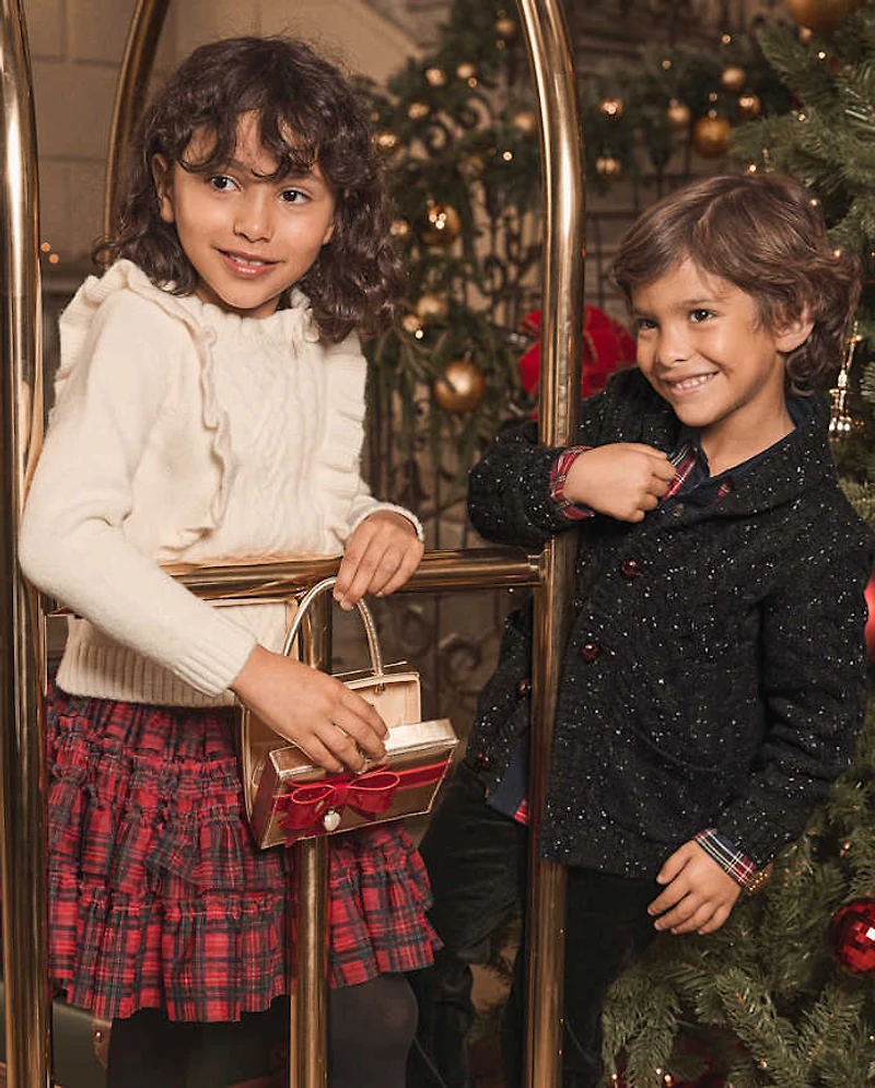 Girls Cable Knit Flutter Sweater - Royal Christmas