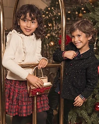 Girls Cable Knit Flutter Sweater - Royal Christmas