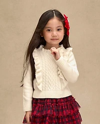 Girls Cable Knit Flutter Sweater - Royal Christmas