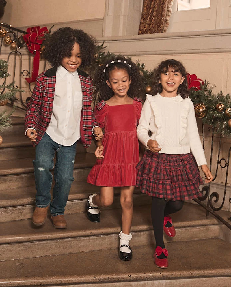 Girls Plaid Mesh Ruffle Skirt - Royal Christmas