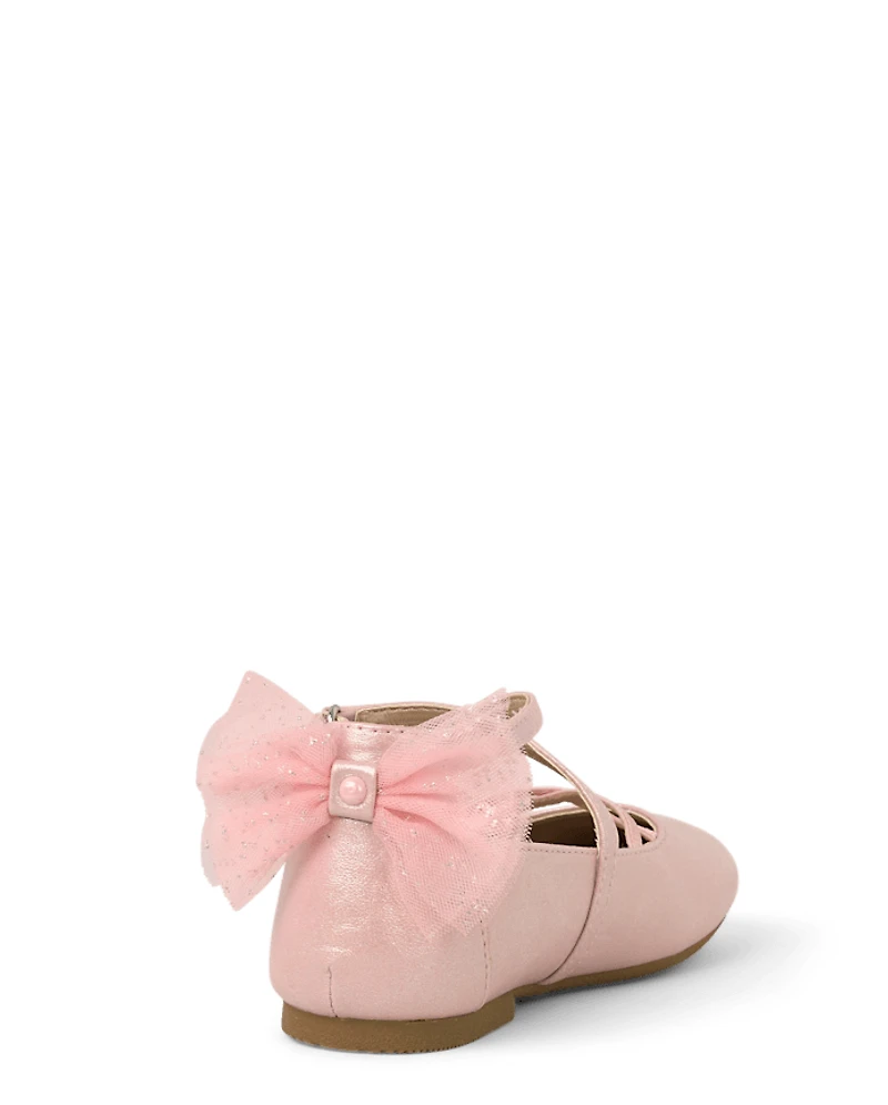 Girls Shimmer Bow Ballet Flats - On Pointe