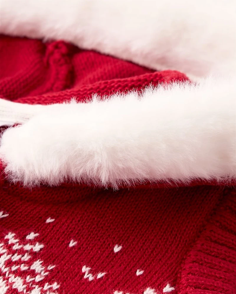 Girls Bow Fairisle Hooded Sweater Vest - Royal Christmas