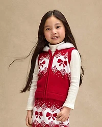 Girls Bow Fairisle Hooded Sweater Vest - Royal Christmas