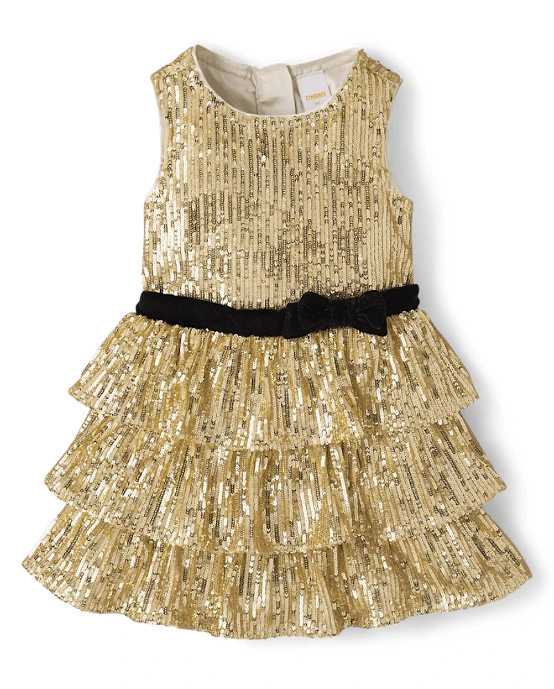 Girls Sequin Bow Tiered Dress - Royal Christmas