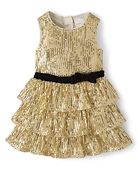 Girls Sequin Bow Tiered Dress - Royal Christmas