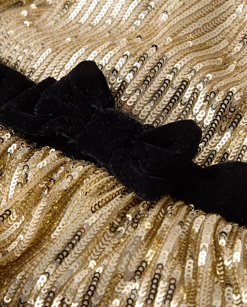 Girls Sequin Bow Tiered Dress - Royal Christmas