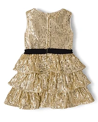 Girls Sequin Bow Tiered Dress - Royal Christmas