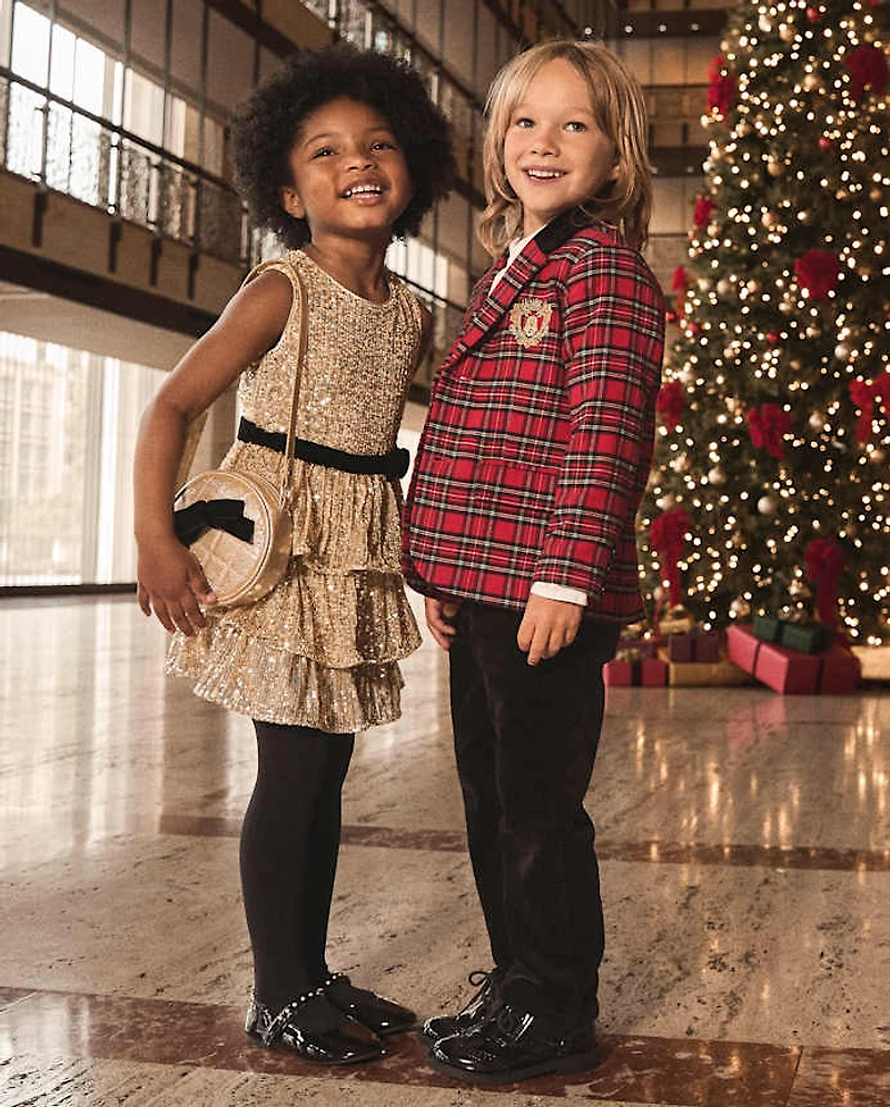 Girls Sequin Bow Tiered Dress - Royal Christmas