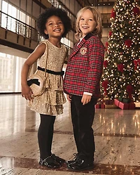 Girls Sequin Bow Tiered Dress - Royal Christmas