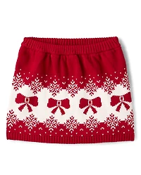 Girls Bow Fairisle Sweater Skirt - Royal Christmas