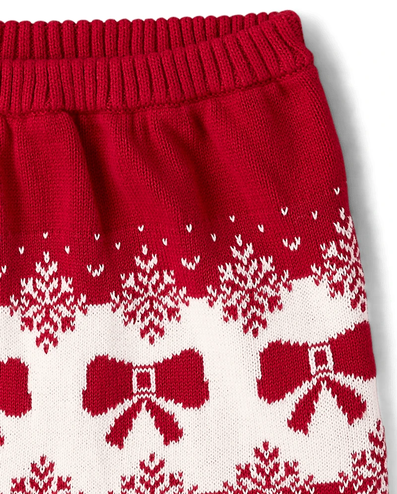 Girls Bow Fairisle Sweater Skirt - Royal Christmas