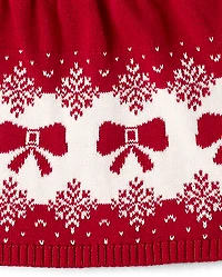 Girls Bow Fairisle Sweater Skirt - Royal Christmas