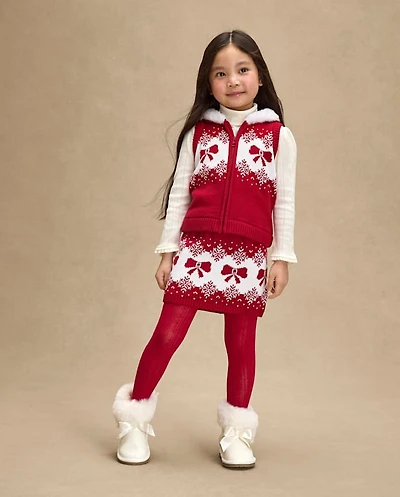 Girls Bow Fairisle Sweater Skirt - Royal Christmas