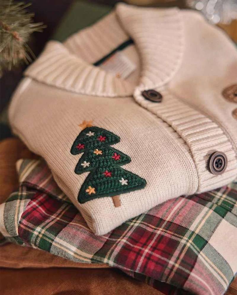 Boys Crochet Holiday Shawl Cardigan - Royal Christmas