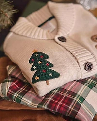Boys Crochet Holiday Shawl Cardigan - Royal Christmas