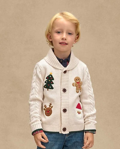 Boys Crochet Holiday Shawl Cardigan - Royal Christmas