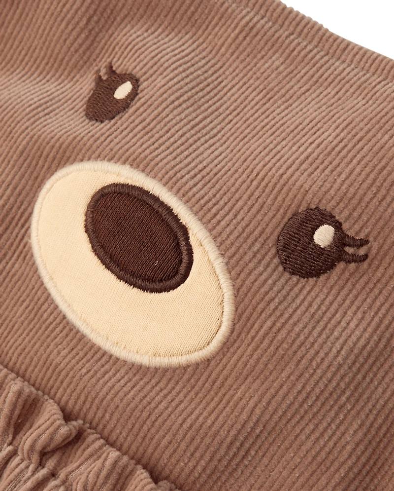 Girls Applique Bear Corduroy Jumper - First Frost