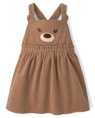 Girls Applique Bear Corduroy Jumper - First Frost