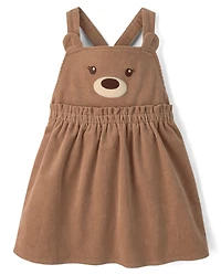 Girls Applique Bear Corduroy Jumper - First Frost