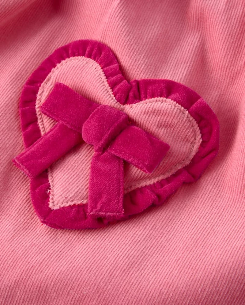 Girls Ruffle Heart Corduroy Jumper - Mon Cheri
