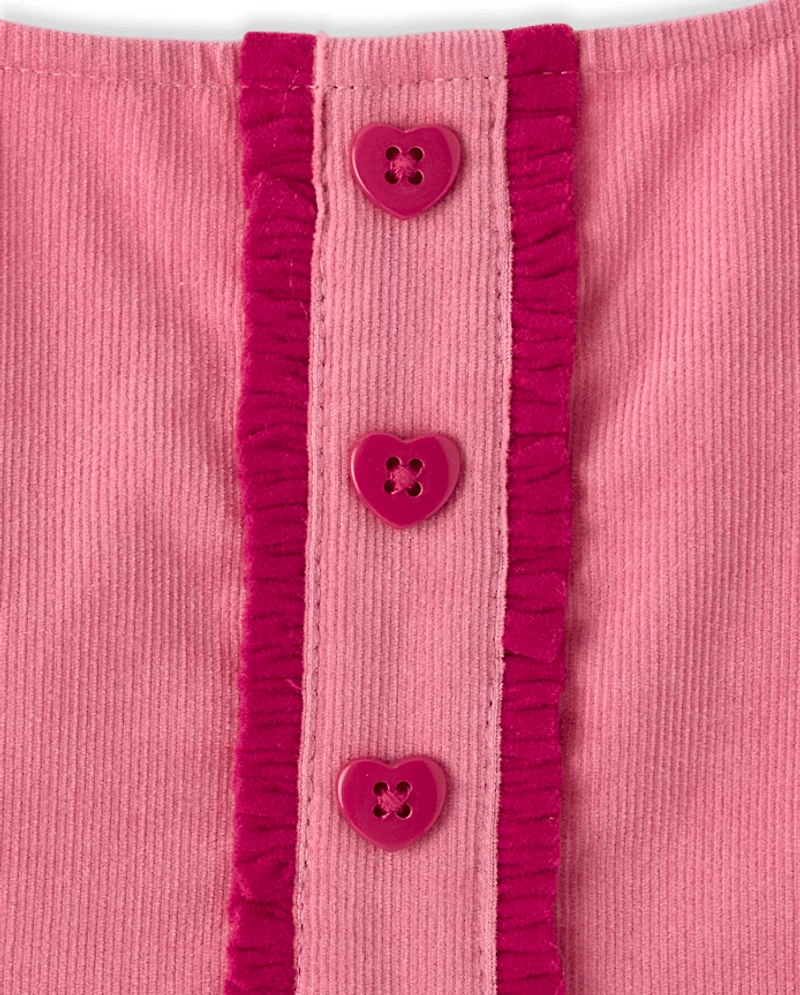 Pull en velours côtelé à volants et cœurs pour fille - Mon Cheri