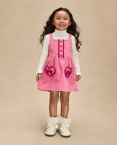 Girls Ruffle Heart Corduroy Jumper - Mon Cheri