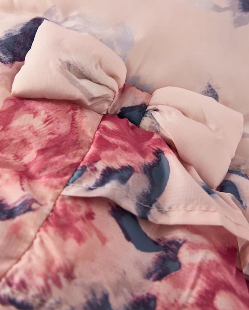 Girls Floral Ruffle Microfleece Lined Puffer Jacket - On Pointe