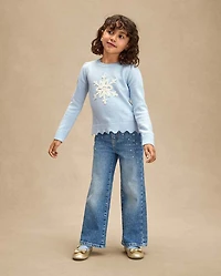 Girls Rhinestone Wide Leg Jeans - On Pointe