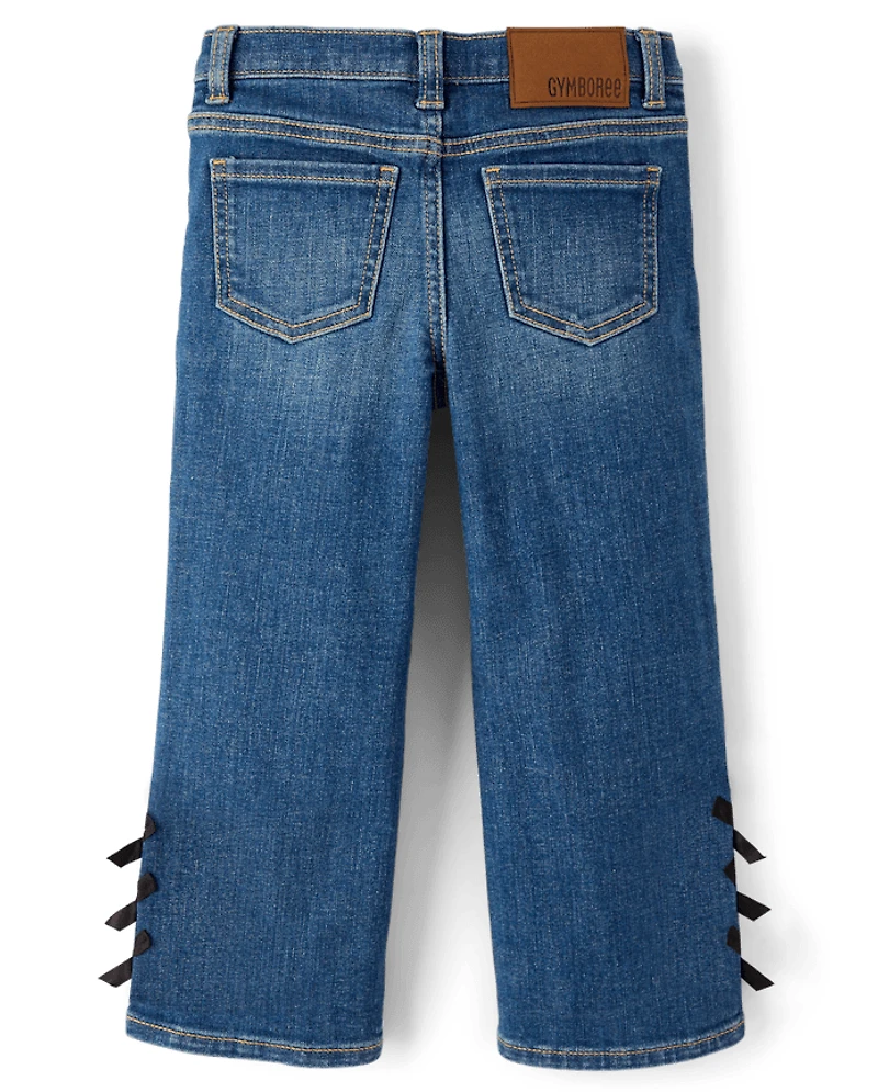 Girls Bow Wide Leg Jeans - Petit Paris