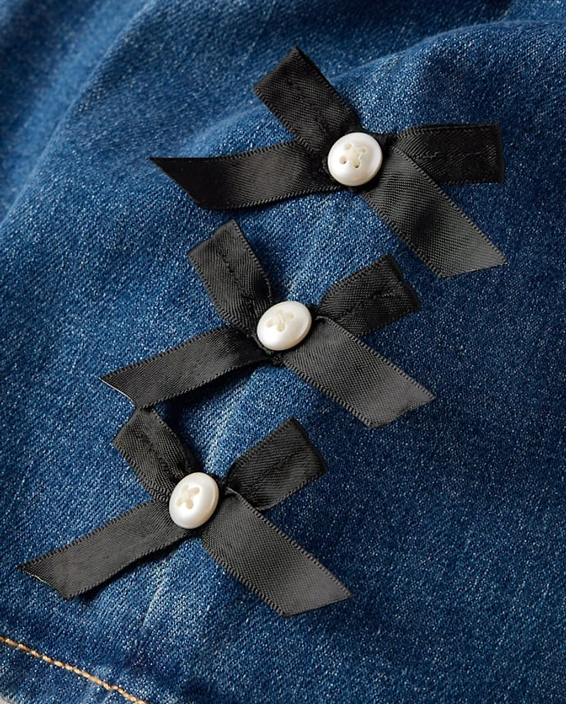 Girls Bow Wide Leg Jeans - Petit Paris