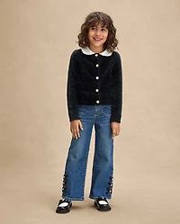 Girls Bow Wide Leg Jeans - Petit Paris