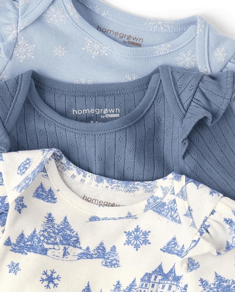 Lot de 3 bodies à flocons neige pour bébés filles
