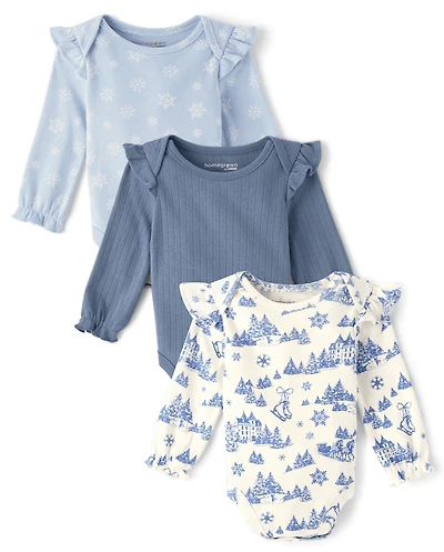 Baby Girls Snowflake Flutter Bodysuit 3-Pack