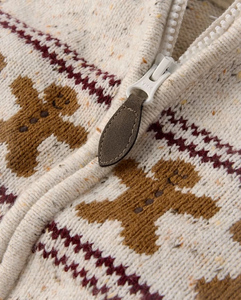 Boys Intarsia Gingerbread Zip Up Jacket - Royal Christmas