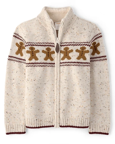 Boys Intarsia Gingerbread Zip Up Jacket - Royal Christmas