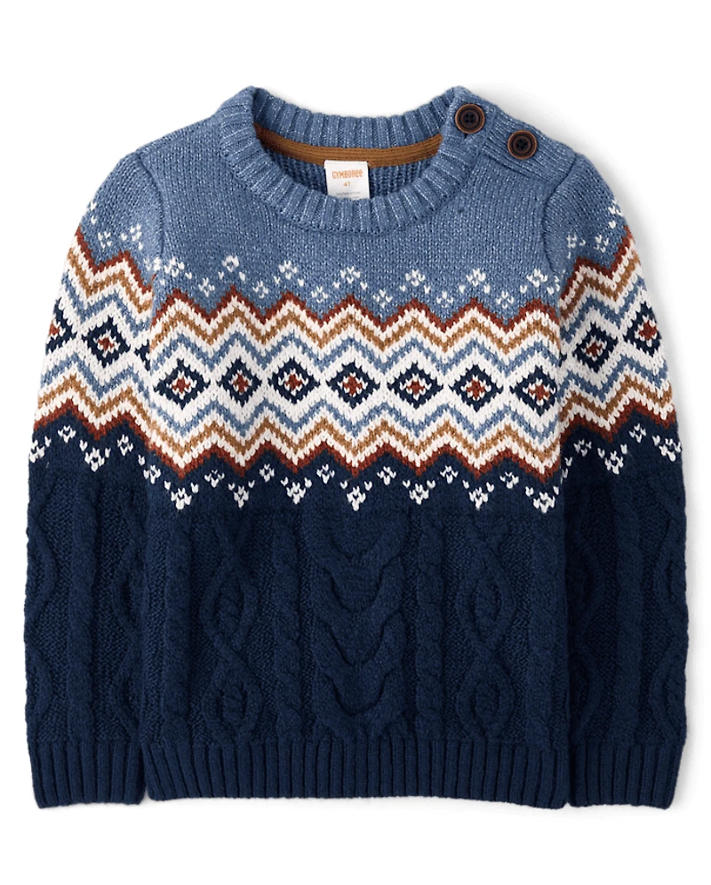 Boys Fairisle Cable Knit Sweater - First Frost