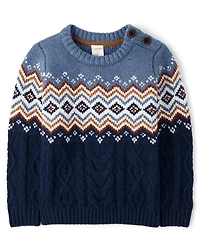 Boys Fairisle Cable Knit Sweater - First Frost