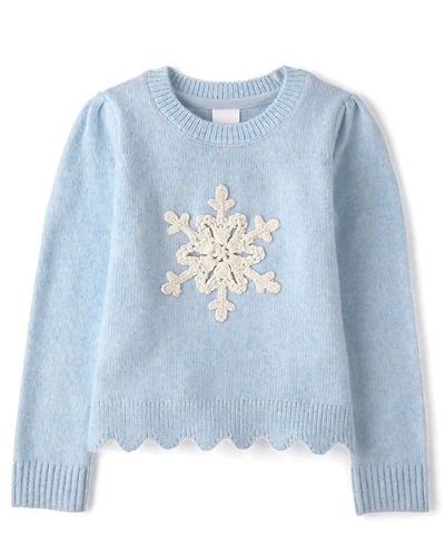 Girls Crochet Snowflake Scalloped Sweater - First Frost